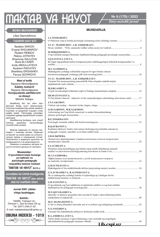 Dizartriya nutq kamchiligiga ega bolalar nutqi ustida ishlashning samarali usullari va innovatsion texnologiyalarning korreksion ta’limda o‘rni.......
