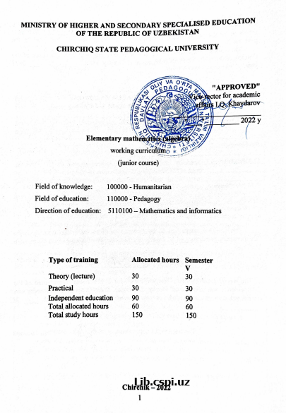 Elementary mathematies (algebra)