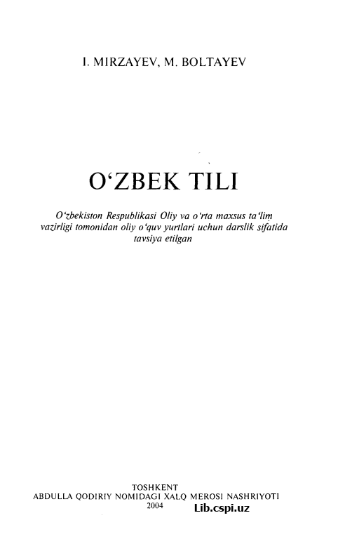 0 ‘ZBEK TILI