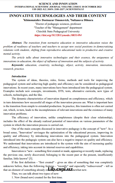 Innovative technologies and ther content