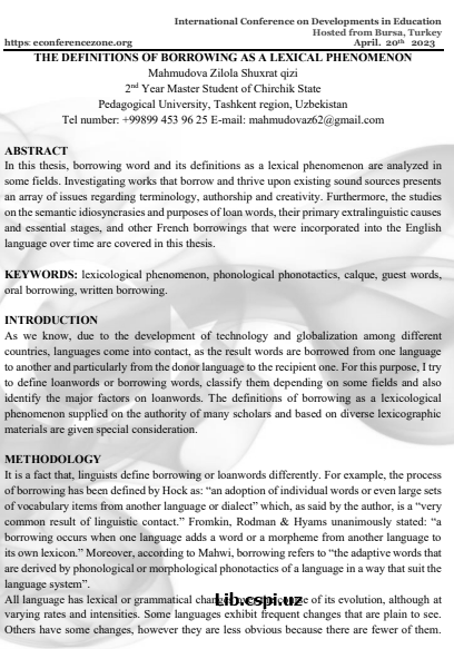 The definitions of brrowing as lexical phenomenon