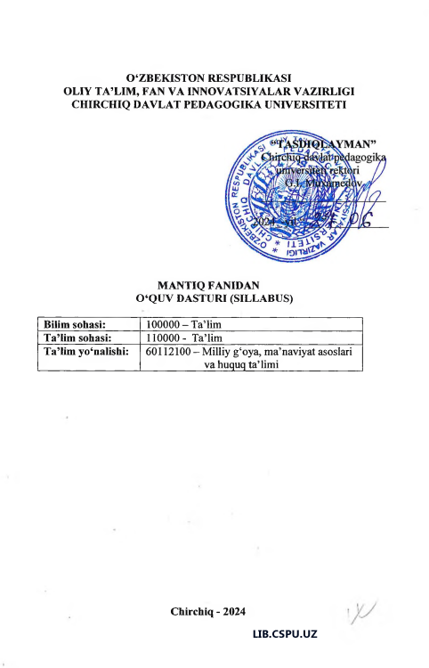 SOLIQ HUQUQI FANINING ISHCHI O‘QUV DASTURI (SILLABUSI) Kunduzgi 4-kurs