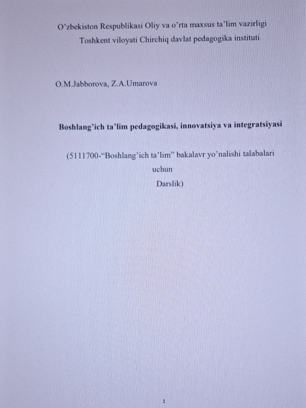 Boshlang’ich ta’lim pedagogikasi, innovatsiya va integratsiyasi