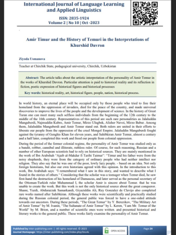 Amir Timur and the History of Temuri in the Interpretations of Khurshid Davron.