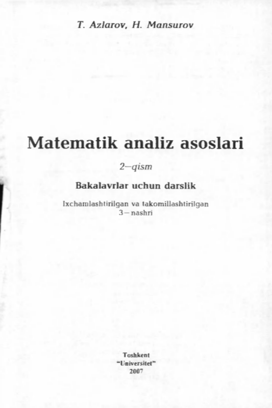 Matematik analiz asoslari 2 qism