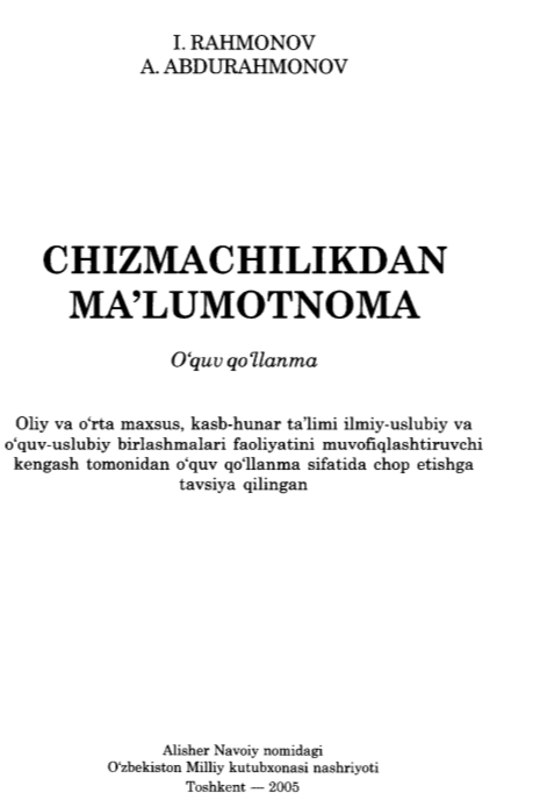 CHIZMACHILIKDAN MA’LUMOTNOMA I. RAHMONOV