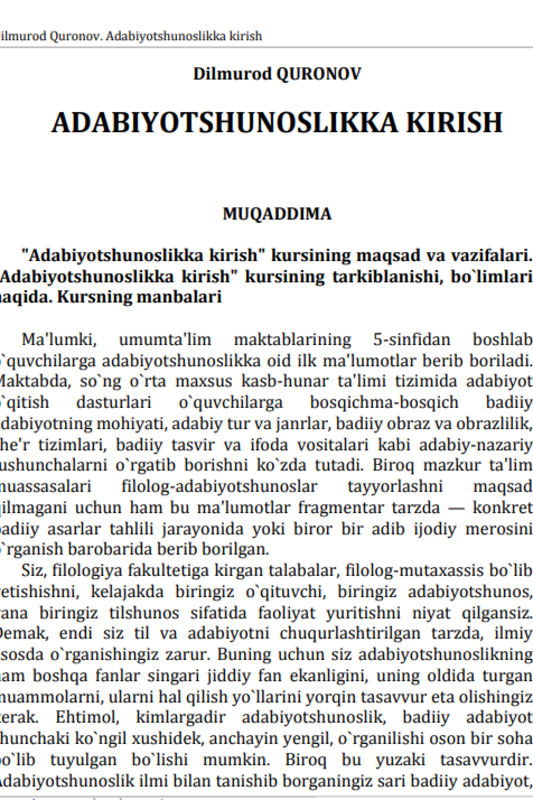 Adabiyotshunoslikka kirish