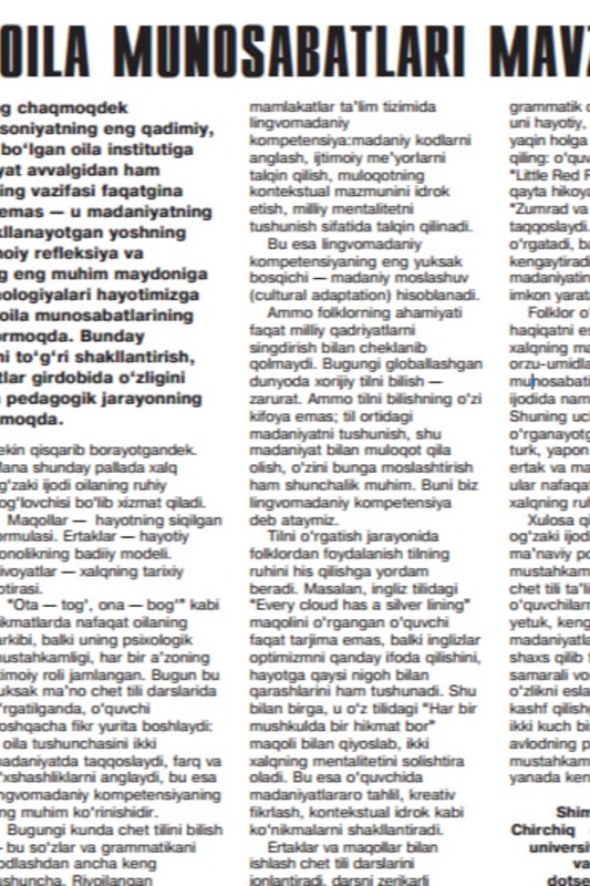 Zamonaviy oila munosabatlari mavzusi