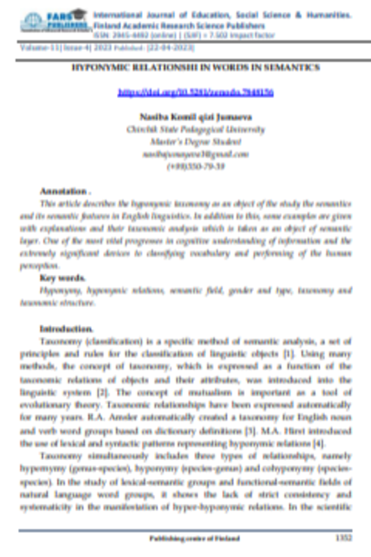 HYPONYMIC RELATIONSHI IN WORDS IN SEMANTICS