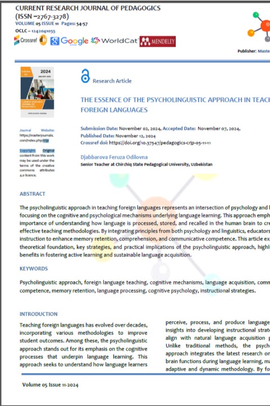 The essence of the psycholingvistic approach in teaching foreign languages