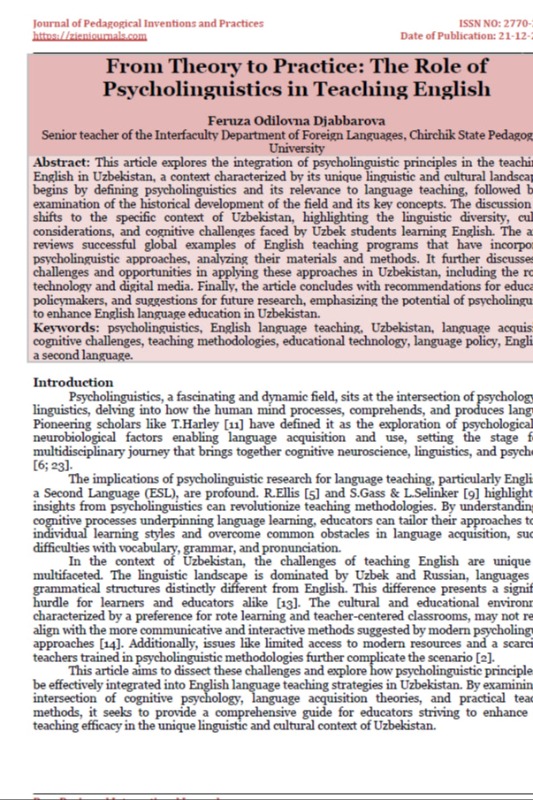 From Theary to Practice: The role of Psycholingvistics in teaching english