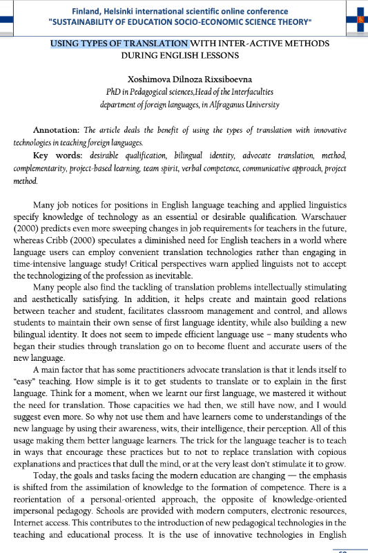 USING TYPES OF TRANSLATION WITH INTER-ACTIVE METHODS DURING ENGLISH LESSONS