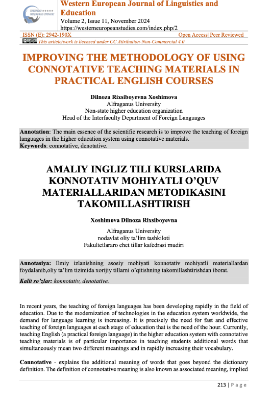 IMPROVING THE METHODOLOGY OF USING CONNOTATIVE TEACHING MATERIALS IN PRACTICAL ENGLISH COURSES