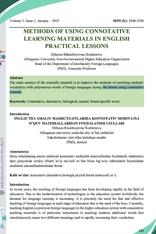 METHODS OF USING CONNOTATIVE LEARNING MATERIALS IN ENGLISH PRACTICAL LESSONS