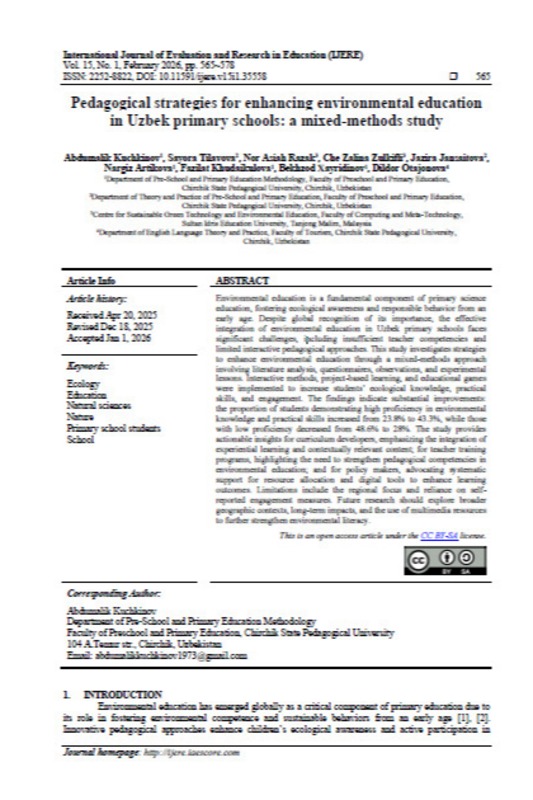 Pedagogical strategies for enhancing environmental education in Uzbek primary schools: a mixed-methods study
