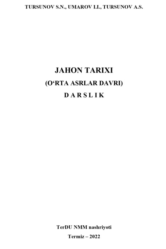 JAHON TARIXI (O‘RTA ASRLAR DAVRI)