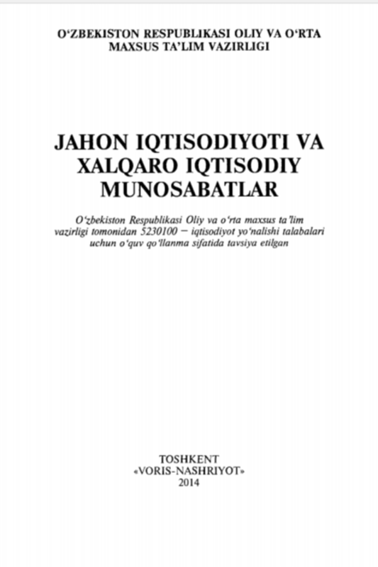 Jahon iqtisodiyoti va xalqaro iqtisodiy munosabatlar
