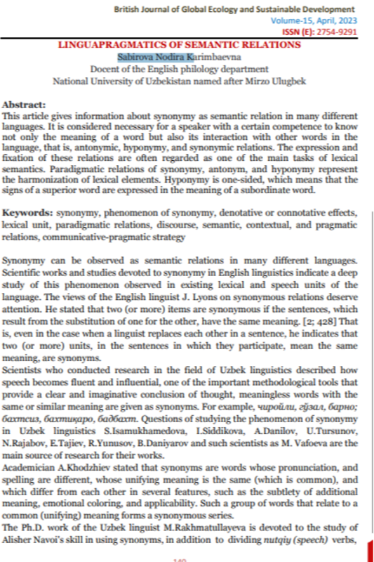 Linguapragmatics of sematic realitions