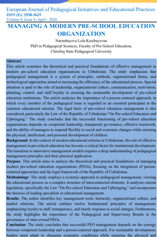 Managing a modren pre-school eduction organization
