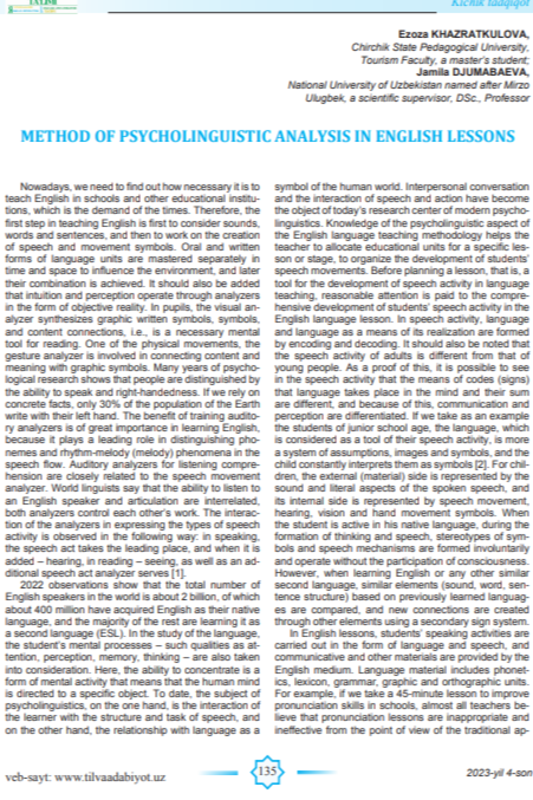 Method of psycholinguistic analyisis in english lessons