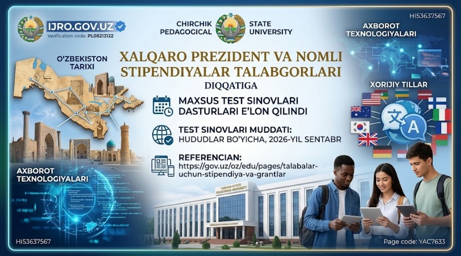 O‘zbekiston Respublikasi Prezidenti va nomli stipendiyalariga talabgorlar tanlovning respublika bosqichi