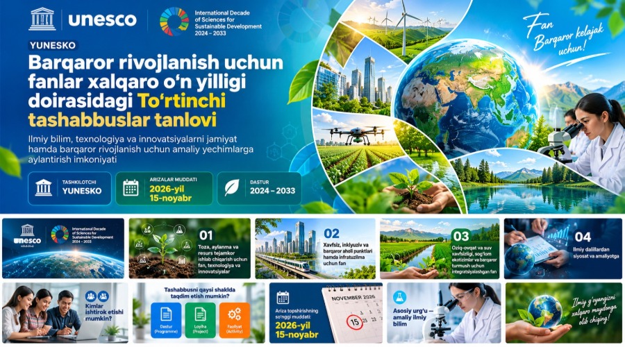 YUNESKOning Barqaror rivojlanish uchun fanlar xalqaro o‘n yilligi doirasidagi To‘rtinchi tashabbuslar tanlovi