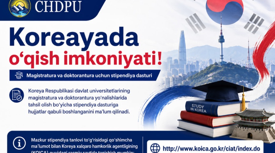 KOREYADA STIPENDIYA DASTURLARI E’LON QILINDI!