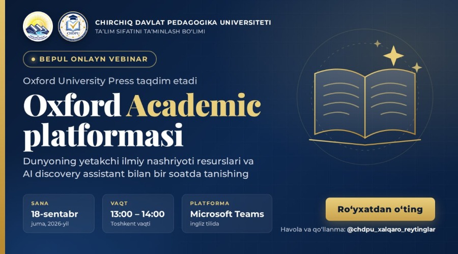 Oxford Academic platformasi bilan tanishishga taklif qilamiz!