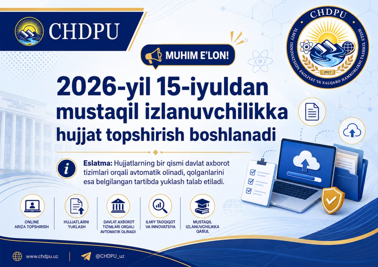 2026-yil 15-iyuldan mustaqil izlanuvchilikka hujjat topshirish boshlanadi. Gallery Image