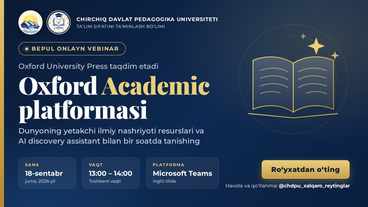 Oxford Academic platformasi bilan tanishishga taklif qilamiz! Gallery Image