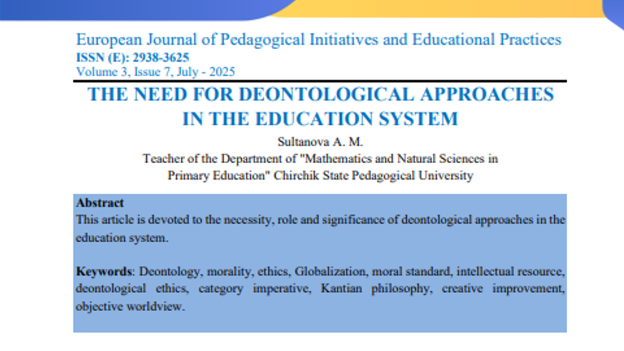 THE NEED FOR DEONTOLOGICAL APPROACHES IN THE EDUCATION SYSTEM