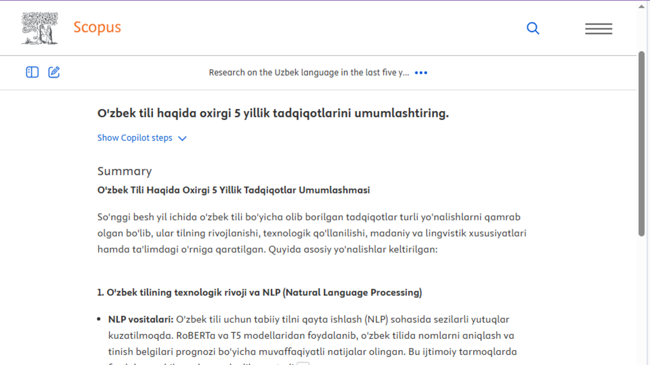 Scopus AI o‘zbek tilida ham ishlayaptimi?